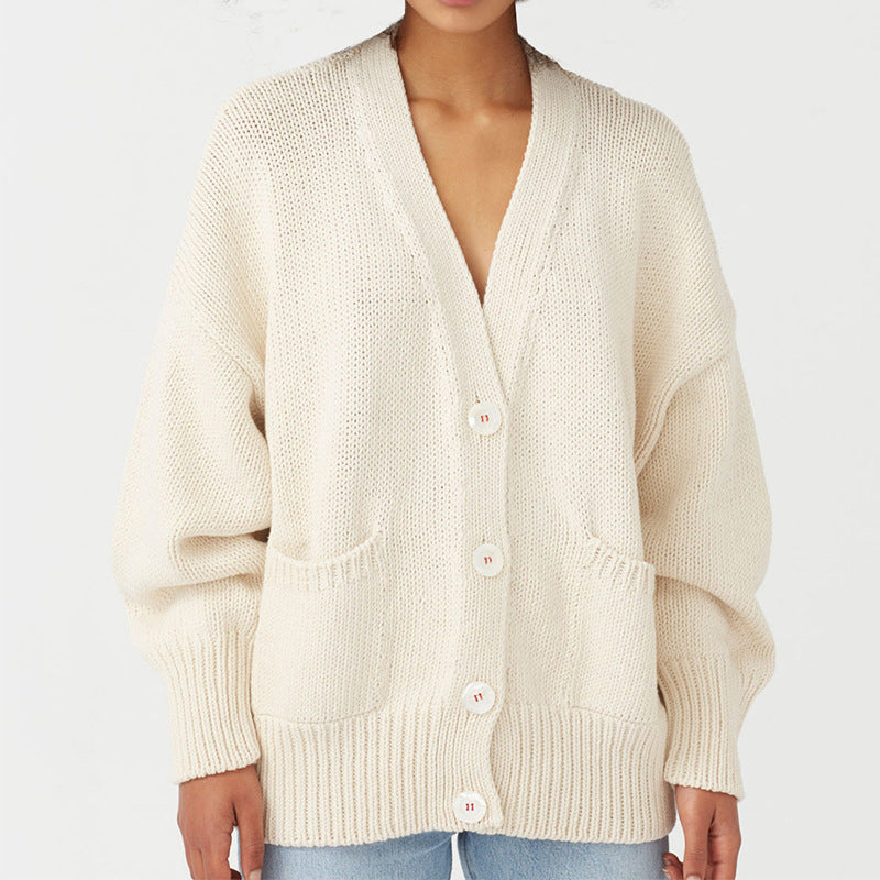 Street-wave Women's Oversized Cardigan With Pockets and V-Neck Soft Cotton Blend Comfort