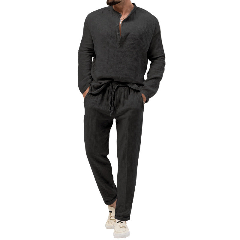Street-wave Men's Casual Lounge Set With Button Placket And Elastic Waist Breathable Comfort For Home