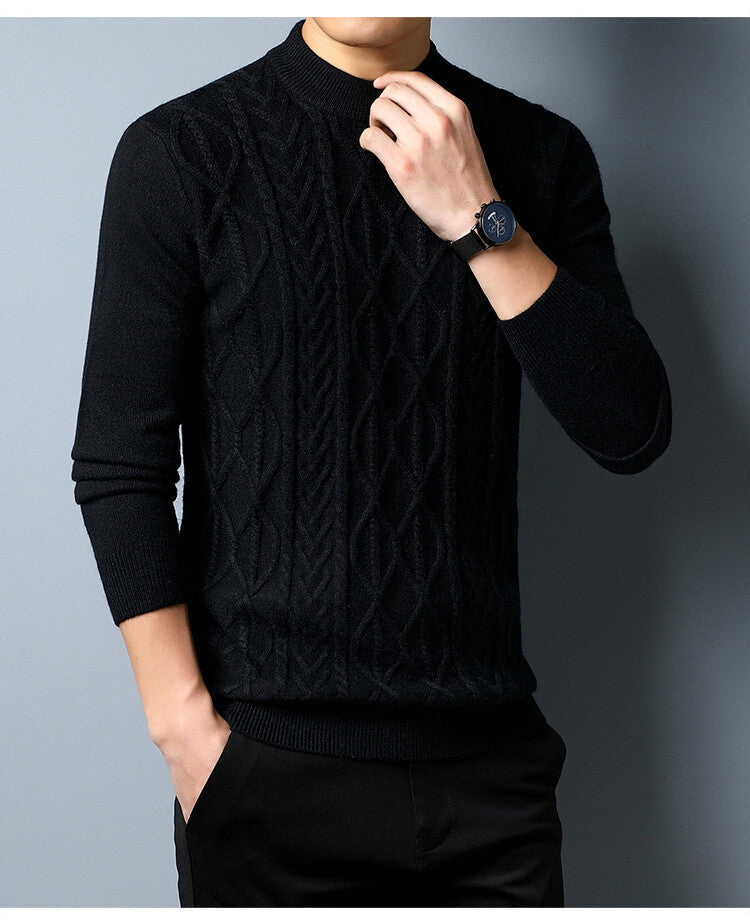Street-wave Men's Cable Knit Sweater Wool Blend For Warmth And Modern Fit With Structured Pattern