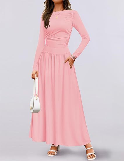 Street Wave Women's Long Sleeve Maxi Dress With Elegant Ruffle Details And Practical Pockets For Everyday Wear