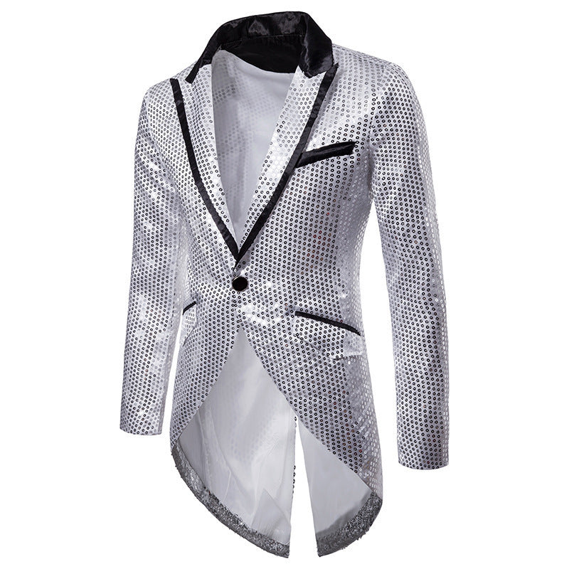 Street Wave Men Sequin Blazer With Asymmetric Cut And Luxurious Design For Parties
