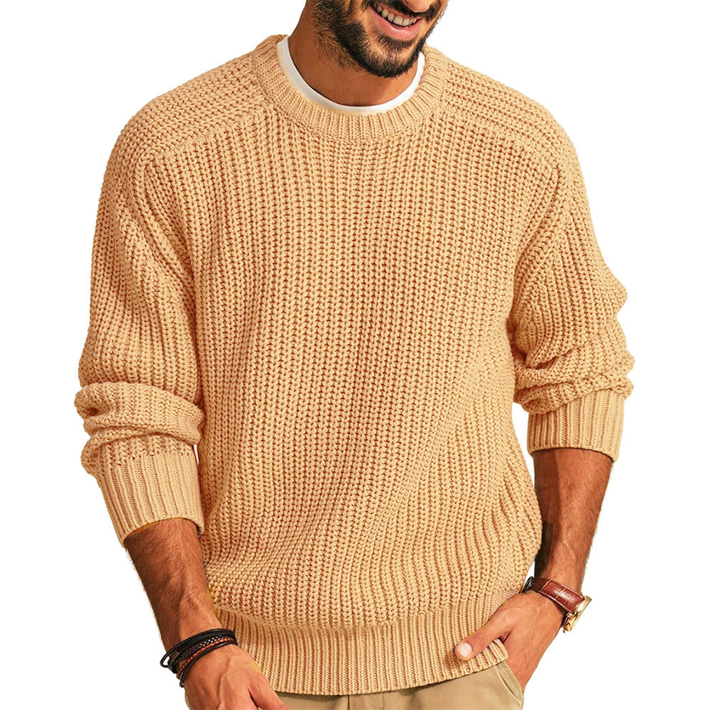 Mens Chunky Knit Pullover Crew Neck Streetwave Casual Warmth in Breathable Cotton