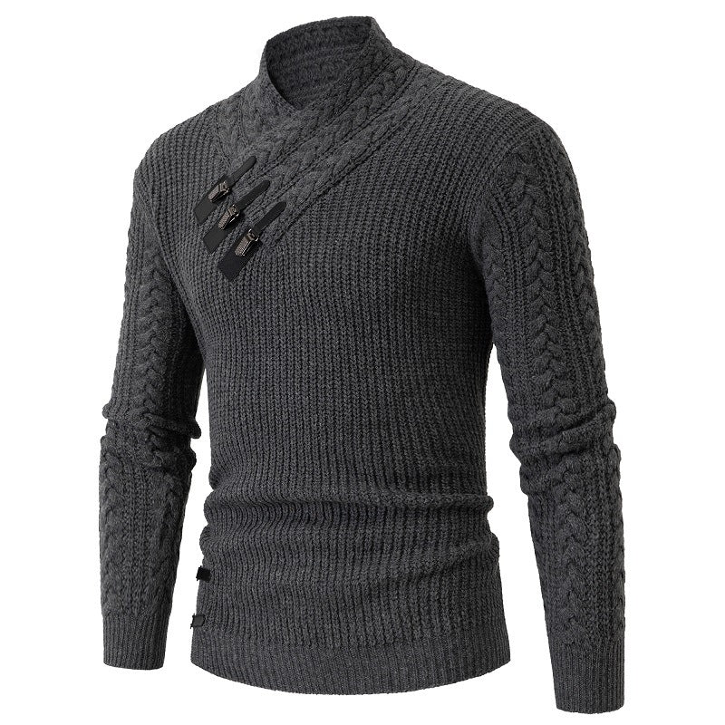 Street-Wave Mens Knit Sweater With Shawl Collar And Cable Knit Pattern For Men Warm Classic