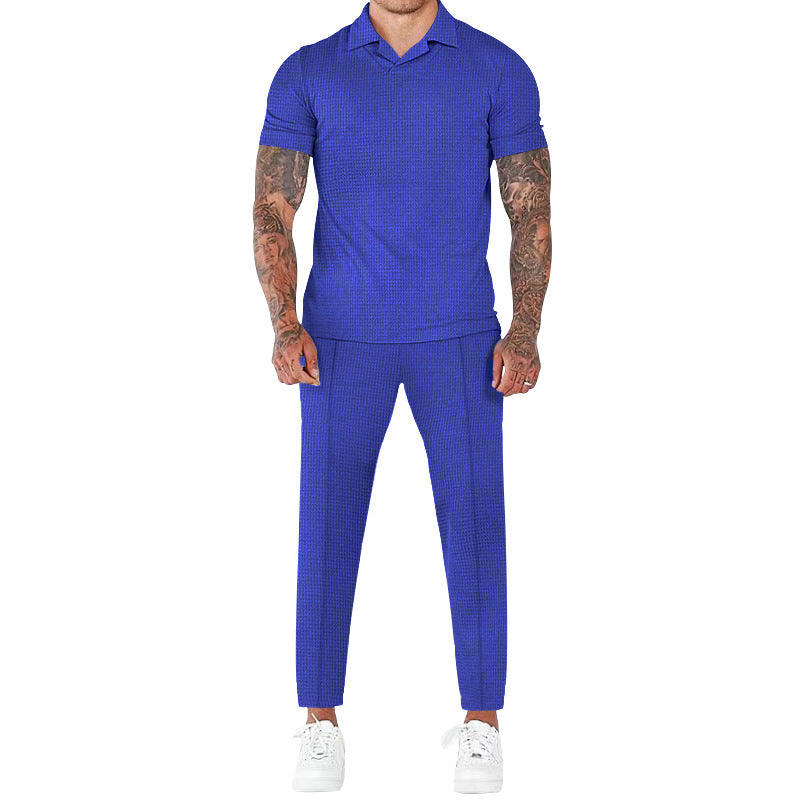 Street-wave Men's Short Sleeve Shirt and Pants Set - Elegant Structured Design with Comfort Fit