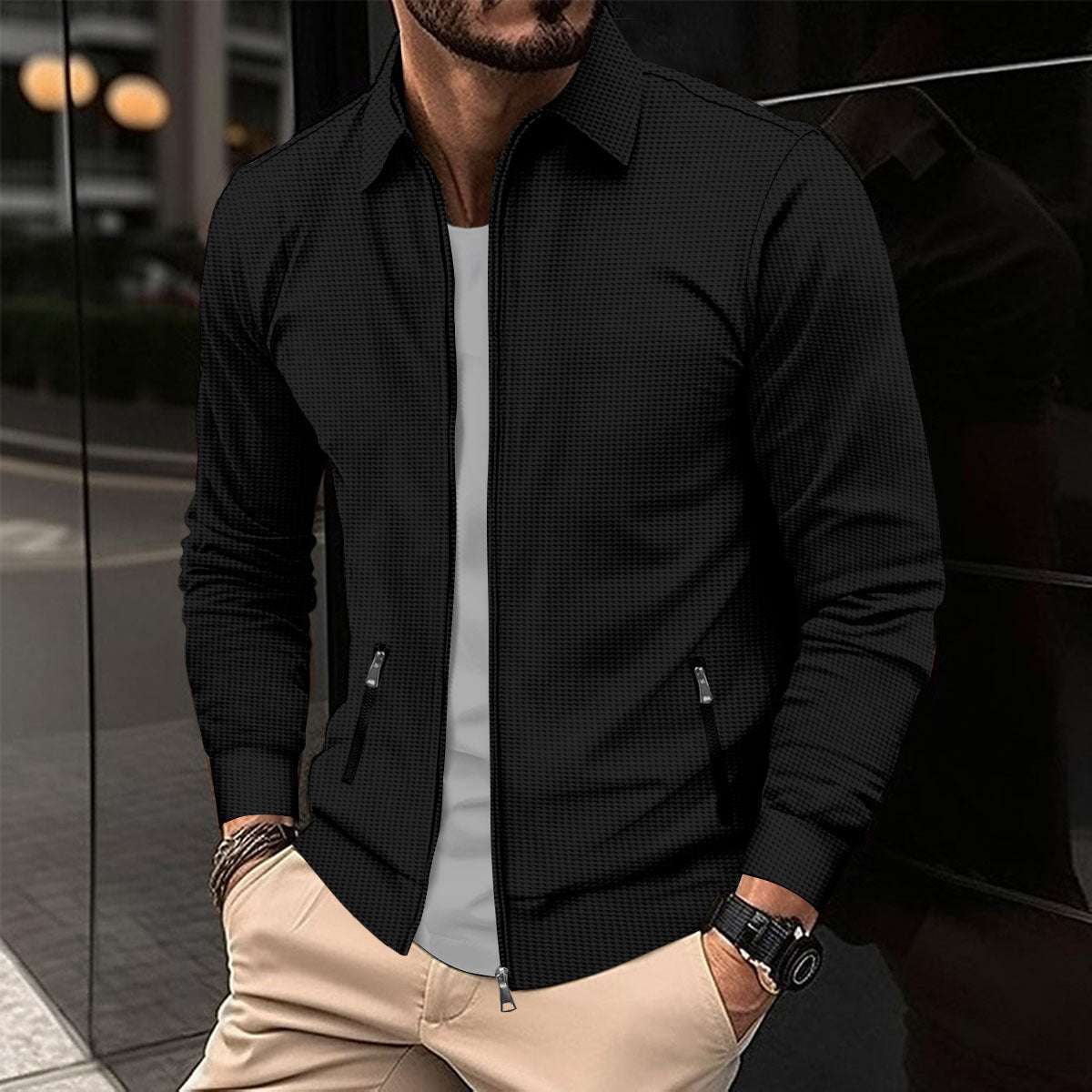 Street-wave Men's Modern Zipper Jacket With Practical Side Pockets For Everyday Style Breathable Cotton Blend
