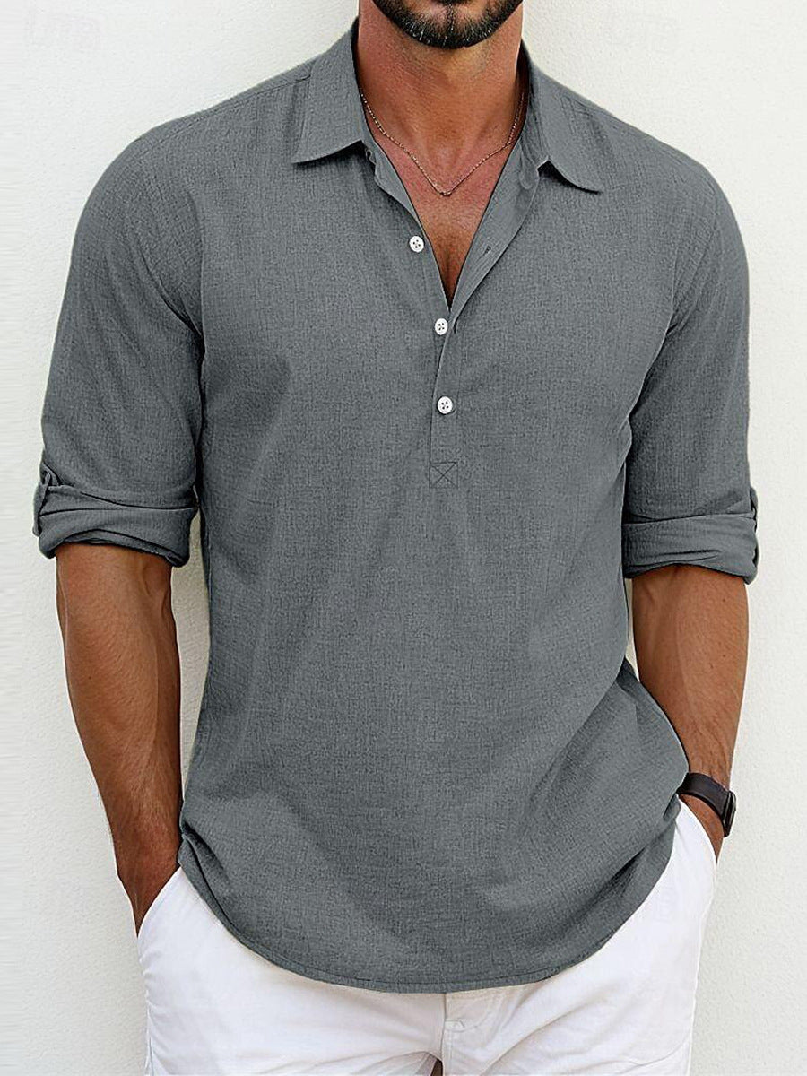 Street-Wave Mens Casual Long Sleeve Shirt With Button Placket Modern Fit Breathable Cotton Blend