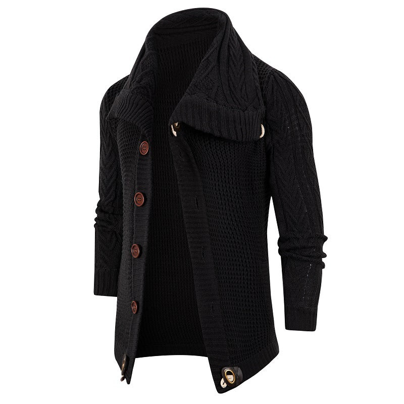 Streetwave Mens Chunky Knit Cardigan With Wrap Collar Soft Cotton Blend Cozy Warmth
