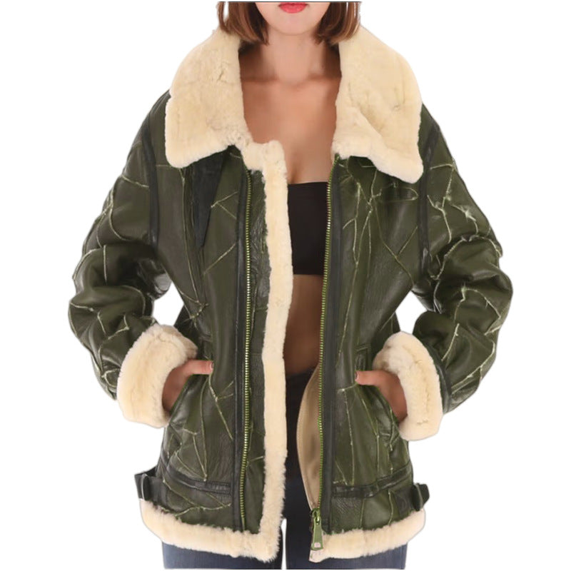 Street-Wave Women Faux Fur Lined Aviator Bomber Jacket For Winter Warm Cozy Style Streetwear