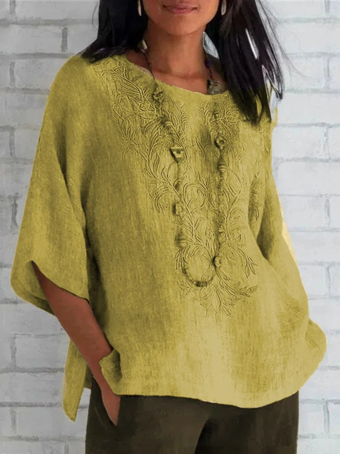 Embroidered Linen Blouse For Women By Street Wave Breathable Everyday Comfort Relaxed Fit