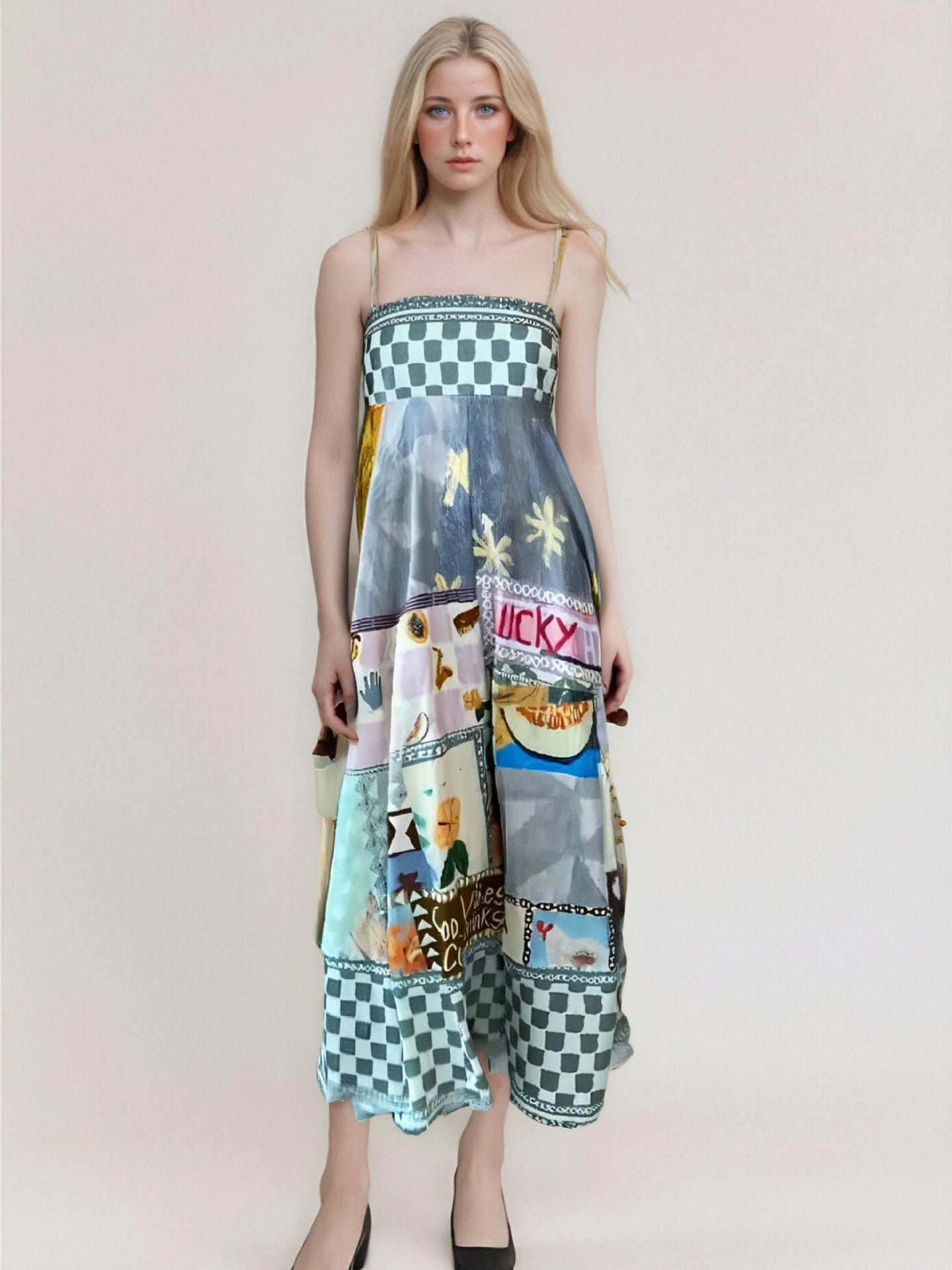 Street-Wave Women's Maxi Dress Strapless High Waist Flowy Chic Abstract Print