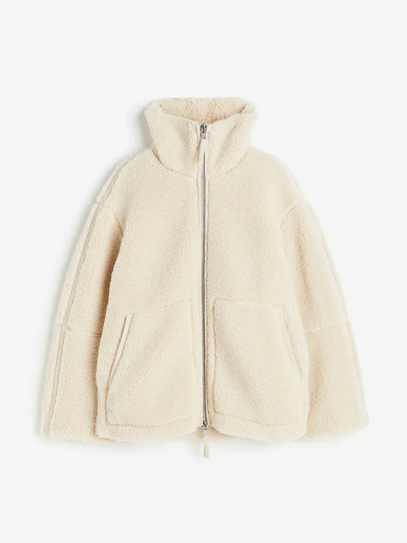 Street-wave Women's Plush Fleece Jacket With Cozy Warmth, Practical Patch Pockets and Stand Collar
