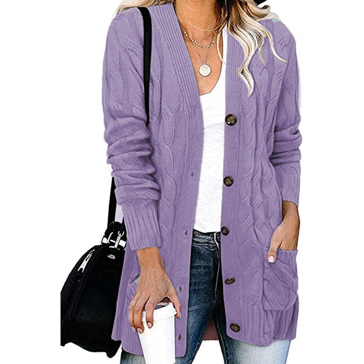 Street-wave Cable Knit Cardigan With Pockets For Women Cozy Soft Cotton Blend Chic All Season