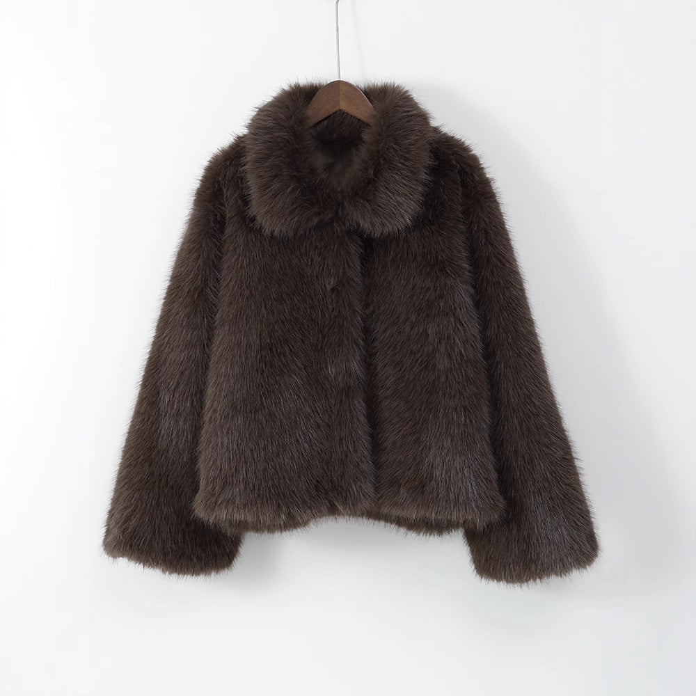 Street-wave Women Faux Fur Short Jacket With Elegant Collar For Premium Style Warmth And Comfort