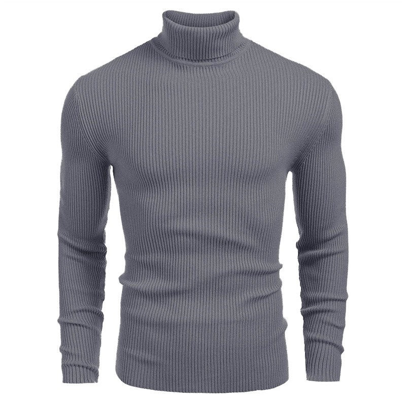 Street-Wave Men's Fine Rib Knit Rollneck Sweater Soft Warm Turtleneck for Everyday Style