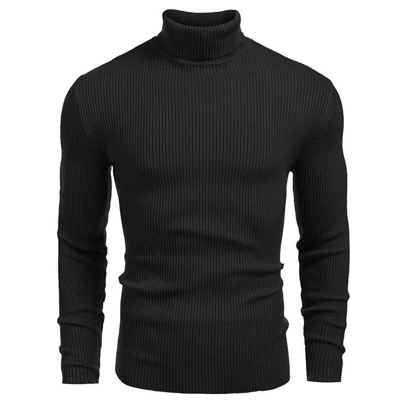 Street-Wave Men's Fine Rib Knit Rollneck Sweater Soft Warm Turtleneck for Everyday Style