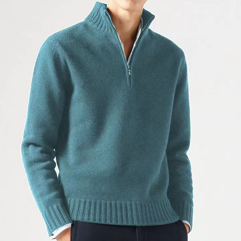 Street-Wave Mens Wool High-Collar Zip Sweater For Cold Days Cozy Warmth Modern Style