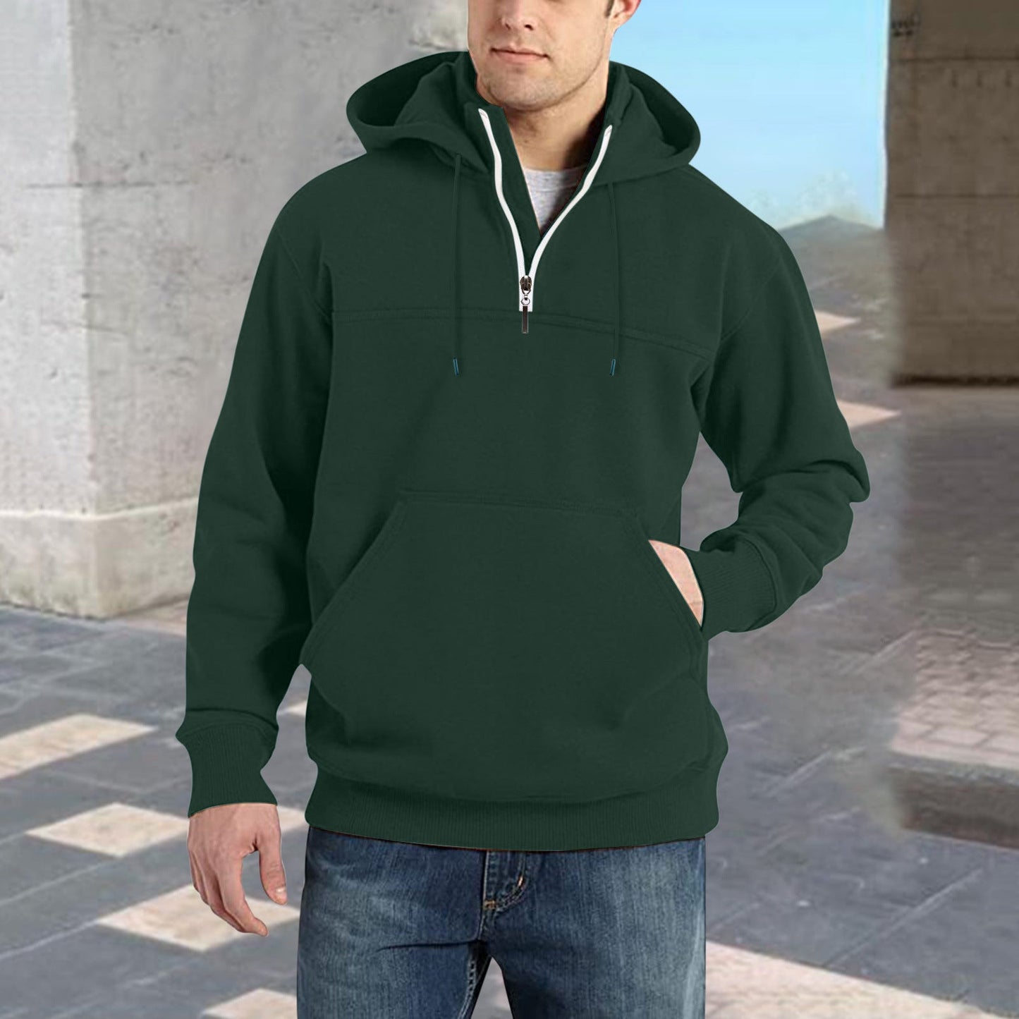 Street Wave Mens Half Zip Hoodie With Kangaroo Pocket For Casual Athleisure Comfort