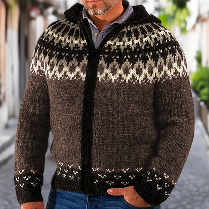 Street Wave Norwegian Knit Cardigan With Hood For Men Warm Premium Wool Blend Comfort For Winter