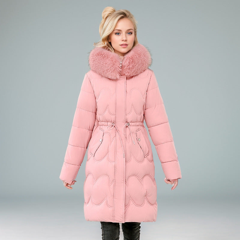 Street-Wave Women Puffer Coat With Removable Faux Fur Collar And Elastic Waistband For Warmth And Style