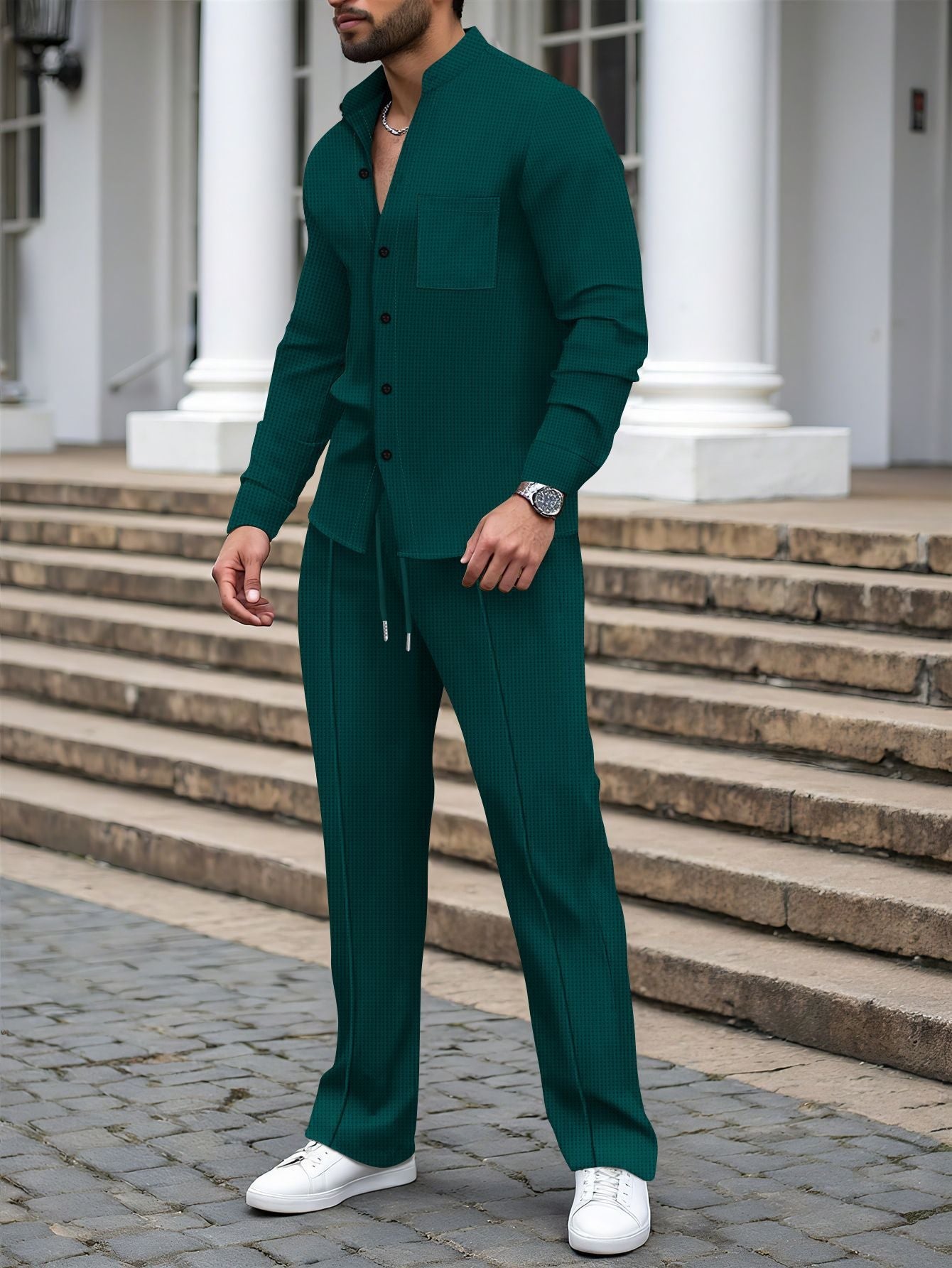 Street-wave Mens Elegant Plaid Suit With Matching Shirt Versatile Office And Evening Wear