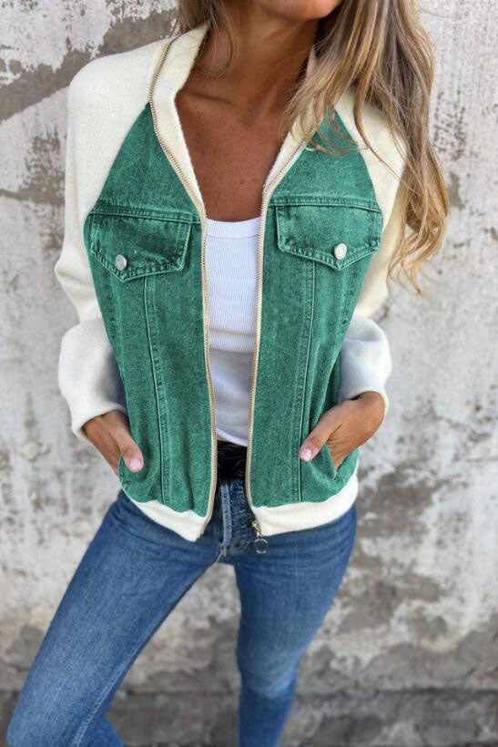 Streetwave Knitted Patchwork Hoodie Jacket For Women Warm Cozy Denim Knit Blend Everyday Style