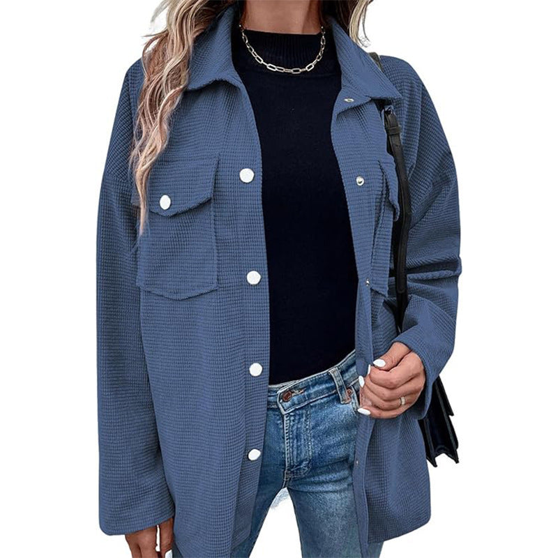 Streetwave Womens Comfortable Waffle Knit Blouse With Pockets For Women Casual Top