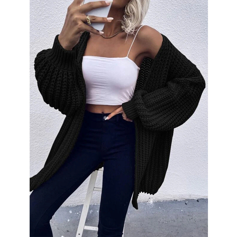 Street-Wave Cozy Chunky Knit Cardigan For Women With Oversized Sleeves And Open Front
