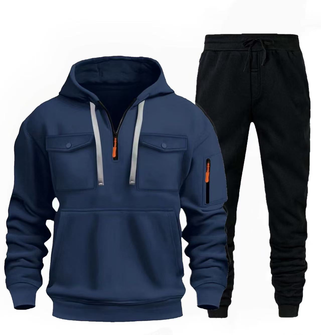 Street-wave Men's Hoodie Jogger Set With Functional Pockets For Active Men Comfortable Style