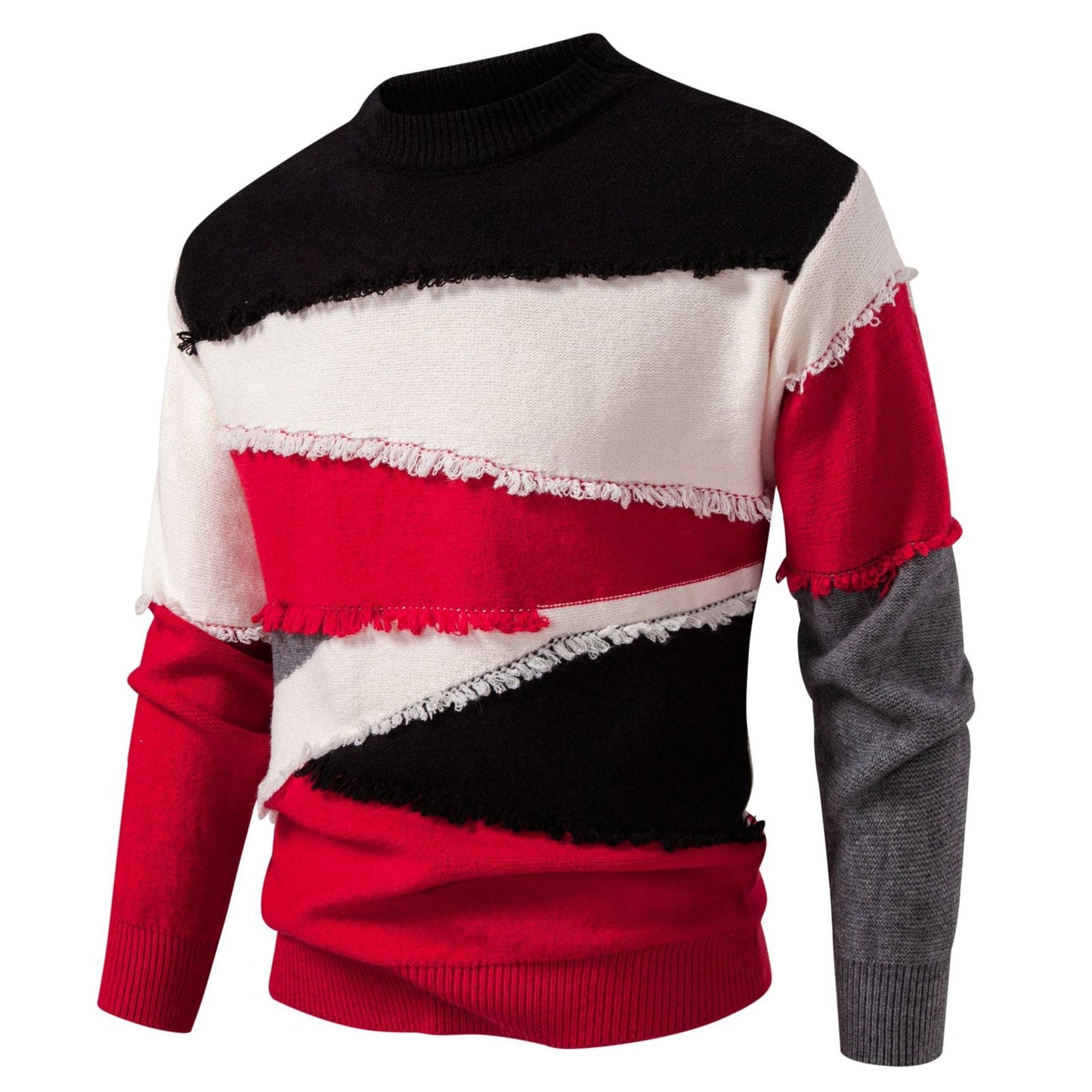 Streetwave Mens Frayed Detail Knit Sweater Cozy Fit Modern Style For Everyday Wear