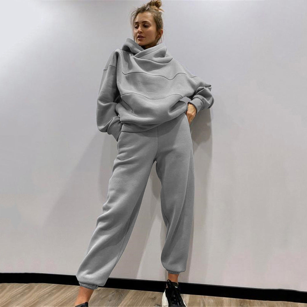 Street Wave Hooded Sweat Set Women Cozy Casual Comfort With Decorative Stitching