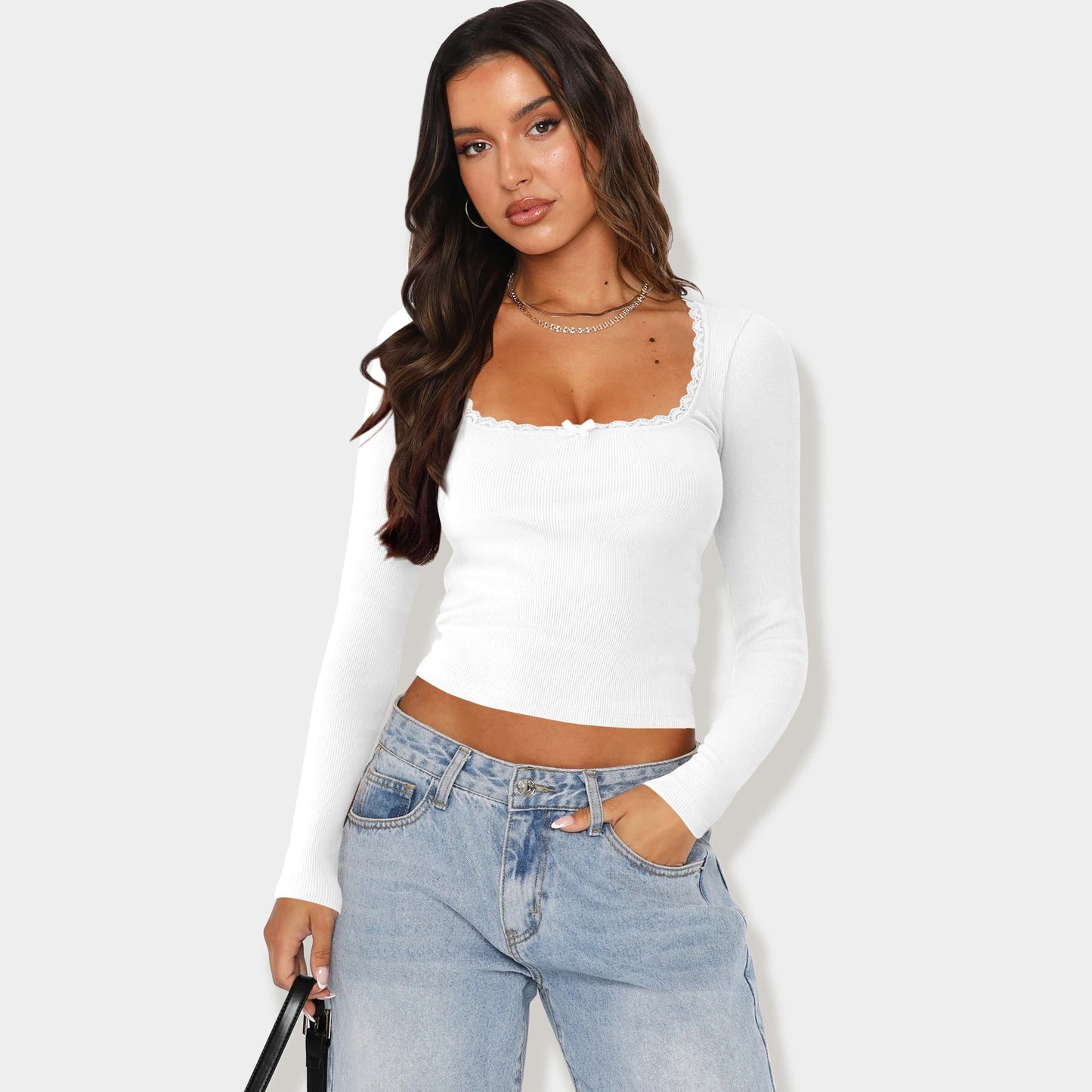 Street-Wave Women's Long Sleeve Top With Elegant Ruffle Neckline Fitted Silhouette