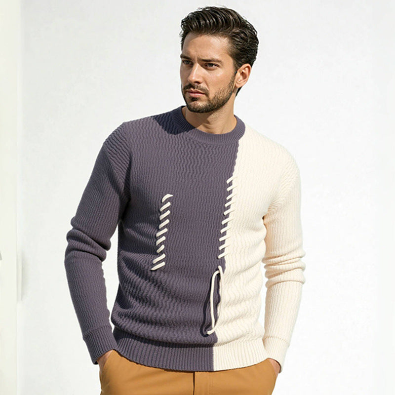Street-Wave Men's Knit Sweater With Modern Texture And Contrast Pattern Premium Fit