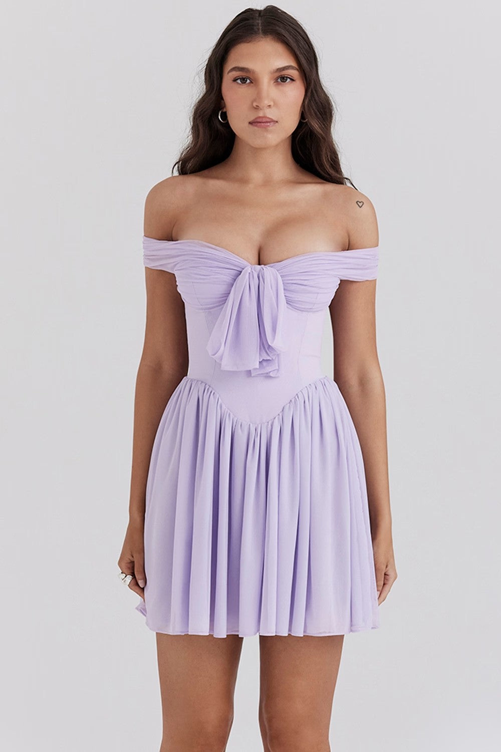 Street-Wave Off Shoulder Mini Dress With Bow Detail Light Airy Fit For Women