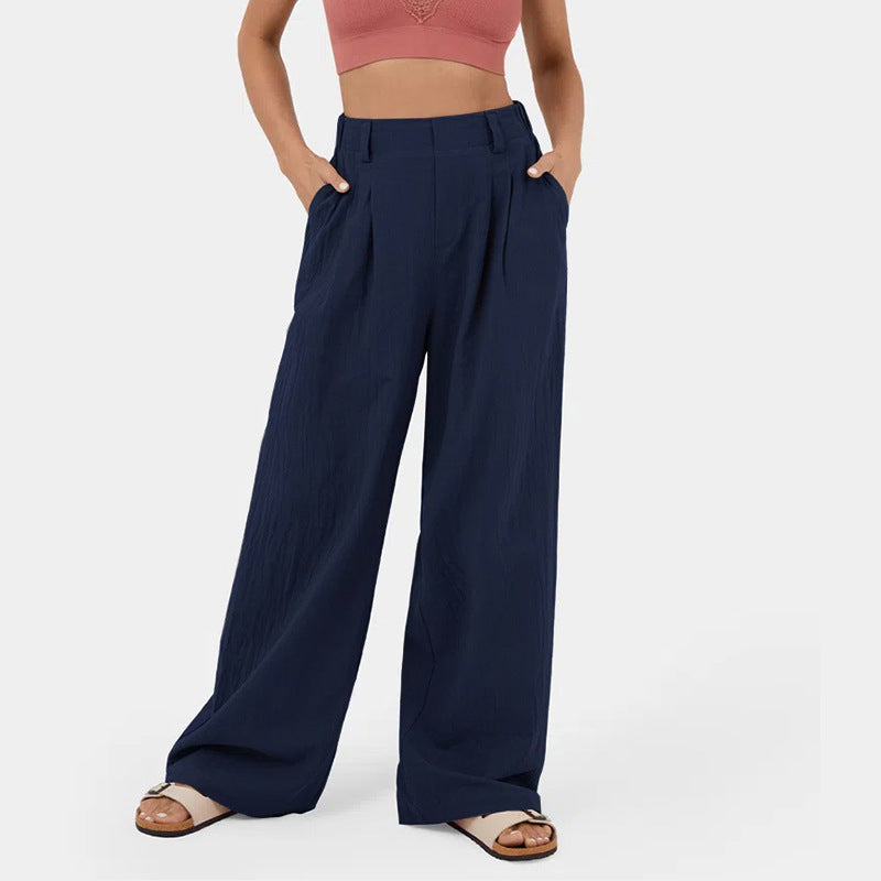 Street-wave Women's Wide-Leg Chino Pants With Elegant Pleats And Practical Side Pockets