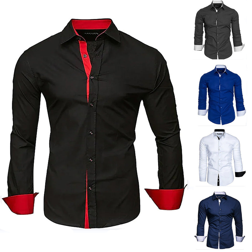 Street Wave Men's Elegant Long Sleeve Shirt With Contrasting Cuffs For Formal And Daily Wear