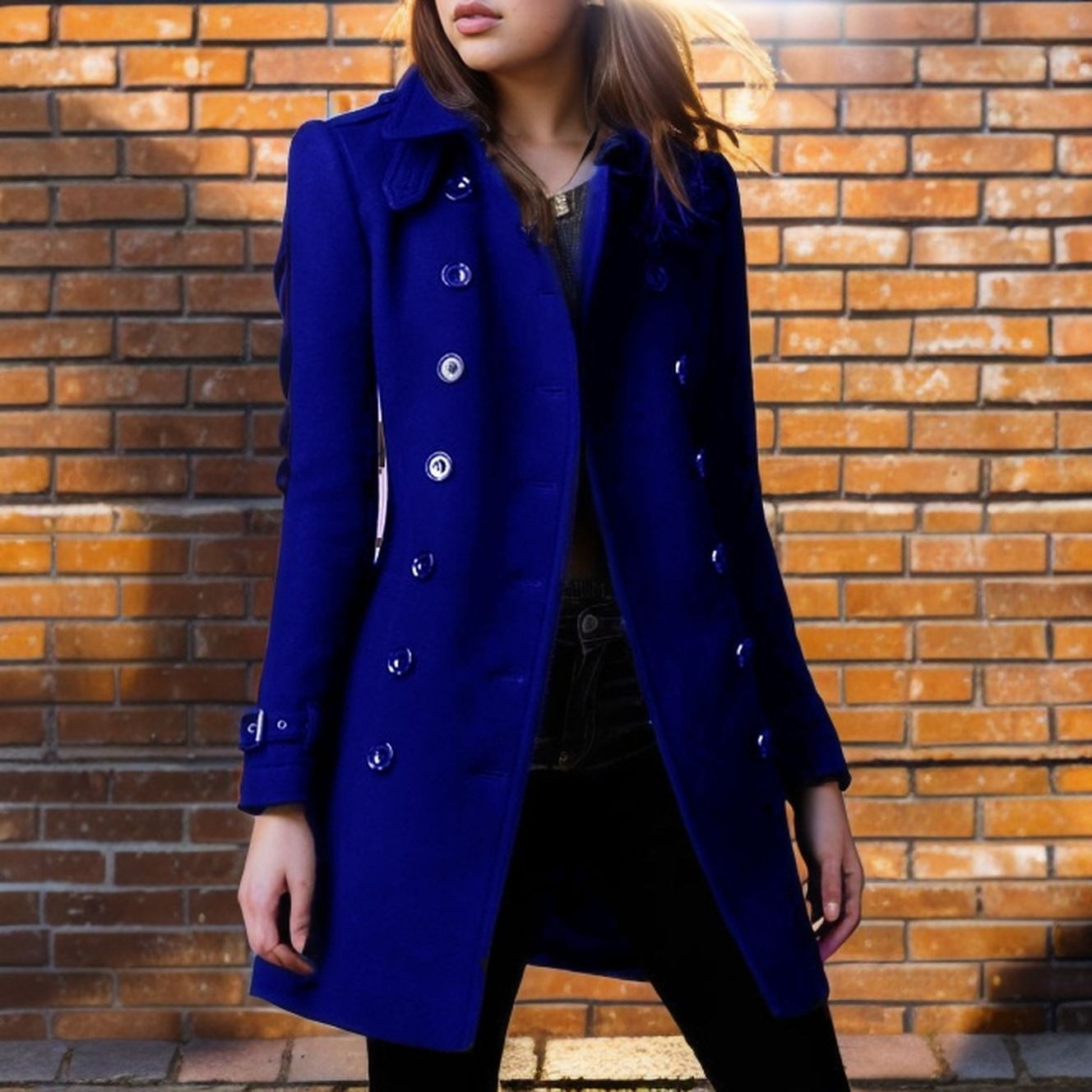 Street-wave Women's Double-Breasted Wool Coat With Stylish Button Design For Elegant Winter Outerwear