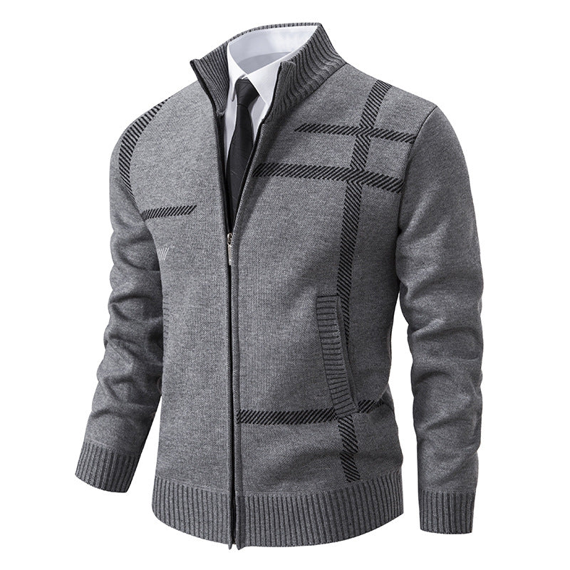 Men's Geometric Knit Cardigan With High Collar By Street-wave Cozy Warmth For Men