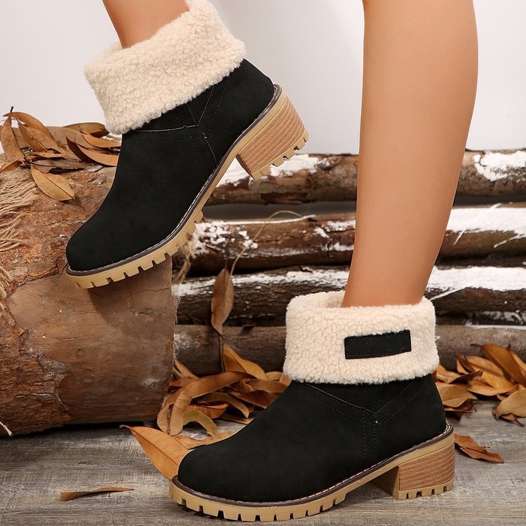 Street-wave Womens Warm Ankle Boots With Plush Shearling Collar Cozy Winter Fashion