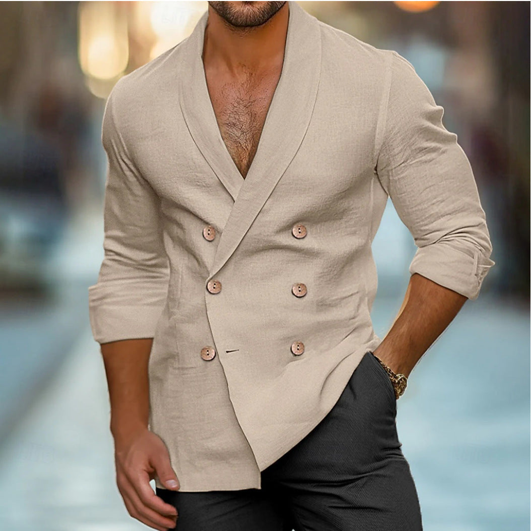 Street-wave Linen Jacket For Men Stylish Double Breasted Blazer Elegant Timeless Wardrobe Essential