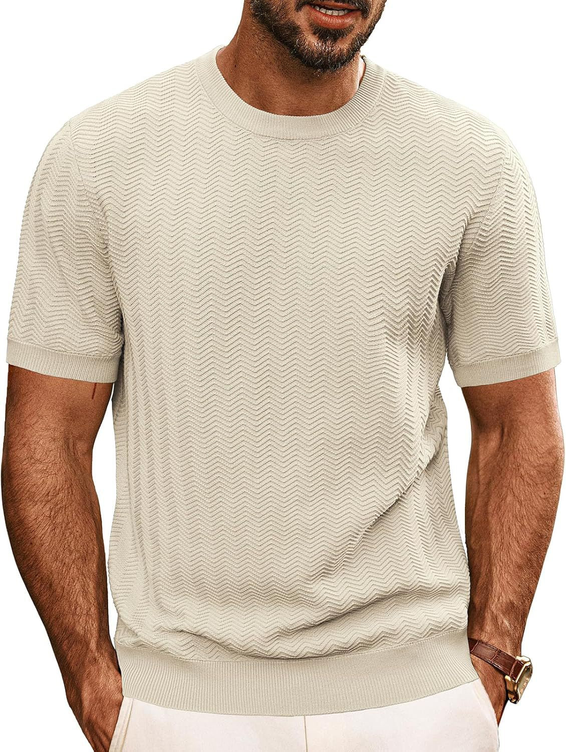 Men's Structured Knit Crewneck T Shirt Streetwave Modern Comfort Versatile Everyday Wear