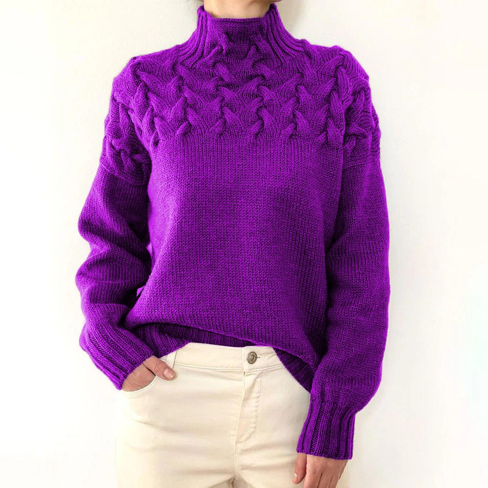 Street-wave Women's Cable Knit Sweater With High Neck, Cozy Warmth And Trendy Design