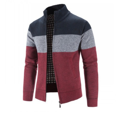 Street-wave Men's Striped Knit Cardigan With Zip Front Breathable Wool Blend Urban Style