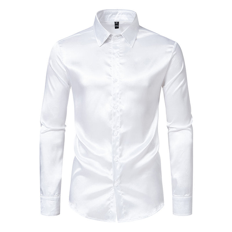Mens Satin Shirt Street-Wave Shimmer Finish Classic Collar For Formal And Casual Wear Versatile
