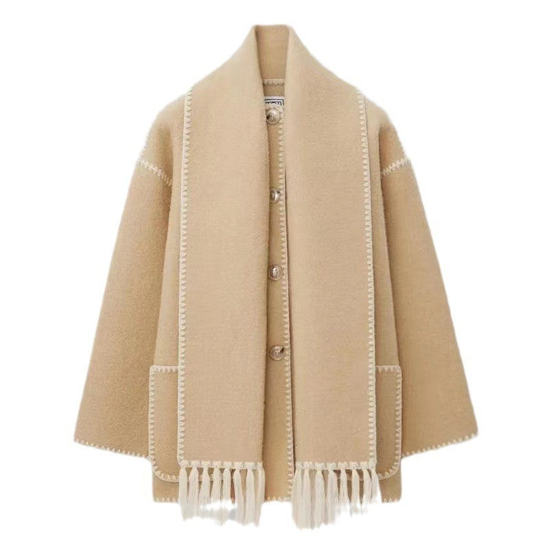 Street-Wave Womens Oversized Cardigan Fringes Pockets Cozy