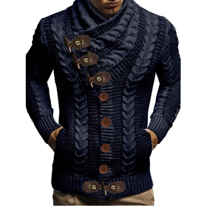 Street-Wave Mens Cable Knit Cardigan With Shawl Collar And Button Details For Cold Weather Comfort