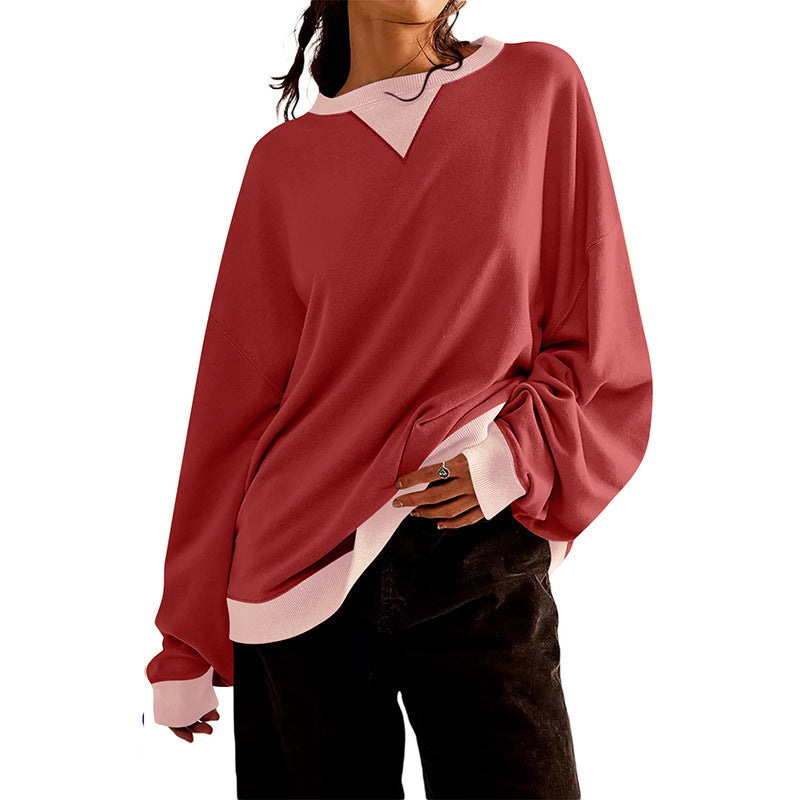 Street-Wave Women's Relaxed V-Neck Sweatshirt With Contrast Trim For Casual Everyday Wear