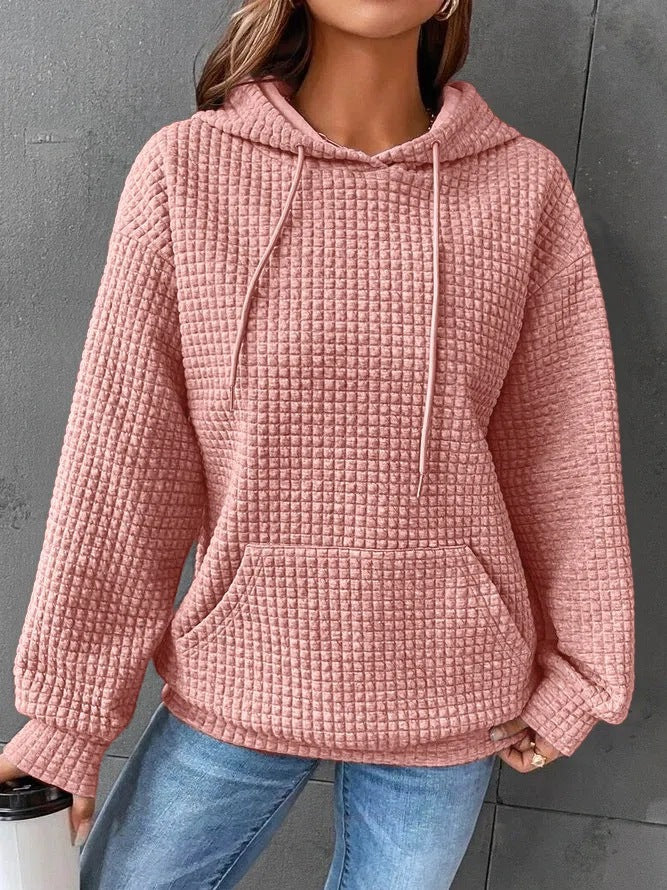Women Waffle Knit Hoodie by Street Wave With Kangaroo Pocket Cozy All Day Comfort Casual Fit