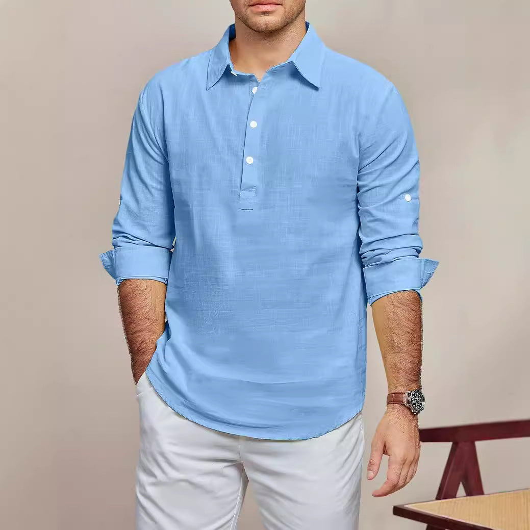 Streetwave Mens Casual Long Sleeve Shirt With Placket Breathable Cotton Comfort For Men