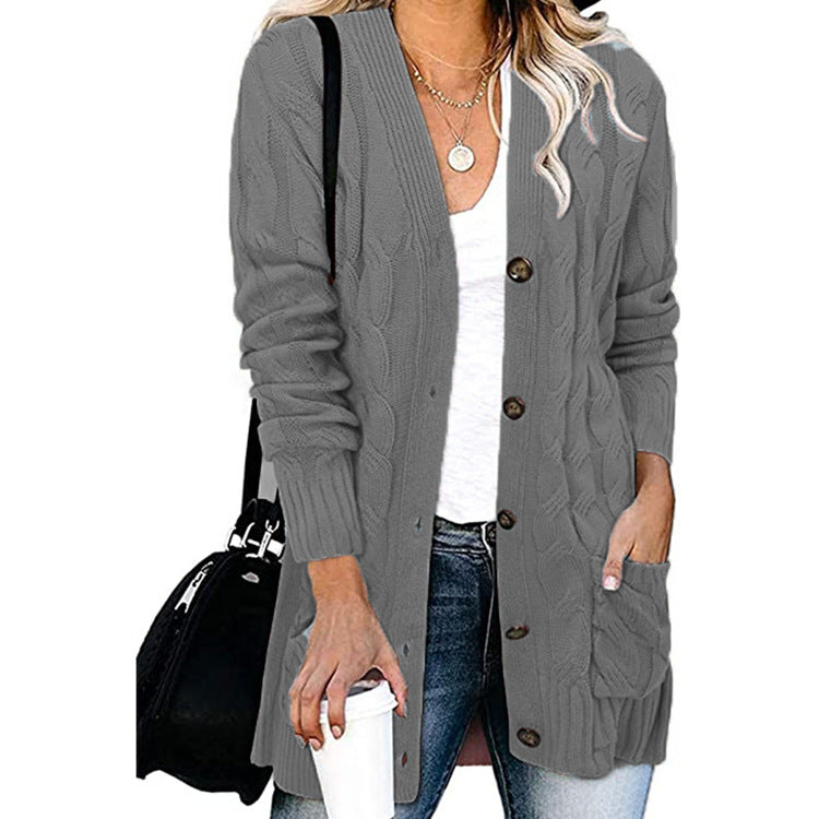 Street-wave Cable Knit Cardigan With Pockets For Women Cozy Soft Cotton Blend Chic All Season