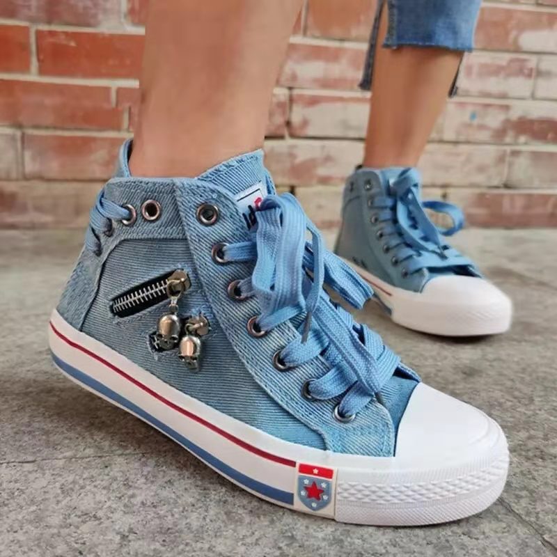 Street Wave Women's High Top Sneakers With Vintage Used Look And Zipper Details And Cushioned Insole